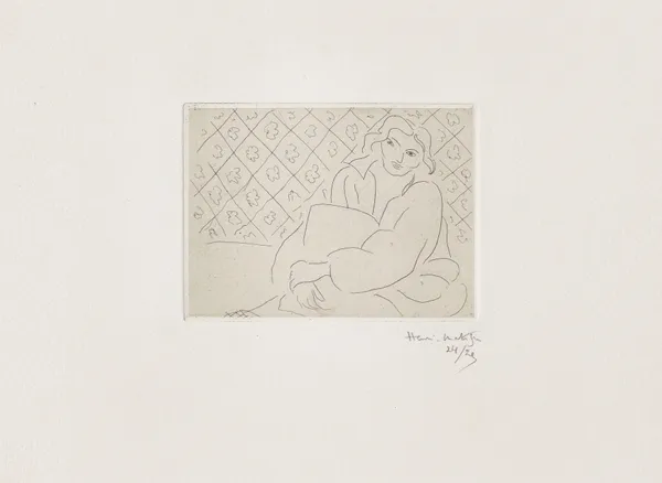Figure assise sur fond de carreaux fleuris av Henri Matisse