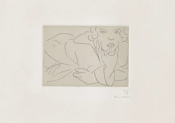 Figure drapée dans un peignoir, main droite soutenant le visage av Henri Matisse