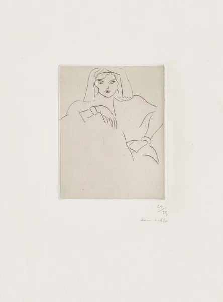 Jeune femme accoudée, voile sur la tête av Henri Matisse