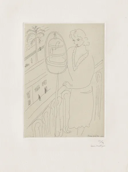 Jeune femme au balcon, observant ses perruches av Henri Matisse