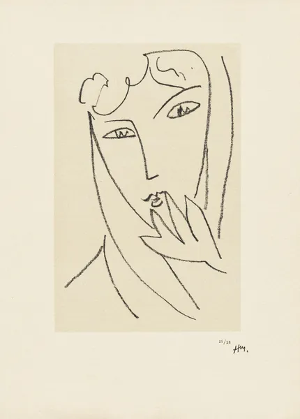 Jeune femme au foulard – suite d’études pour ‘Echos’, 1952 – nr 3 av Henri Matisse