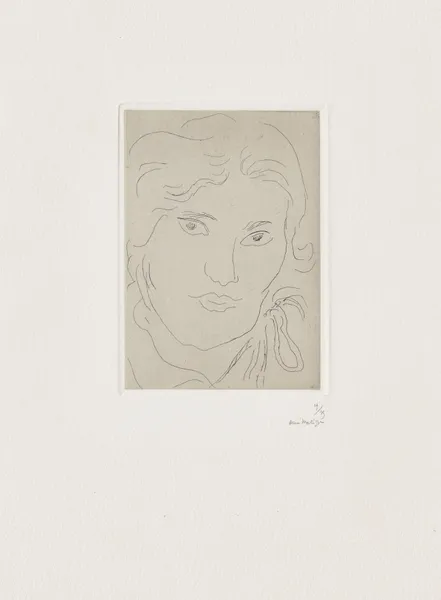 Jeune fille de face, flot de ruban sur l’épaule gauche av Henri Matisse