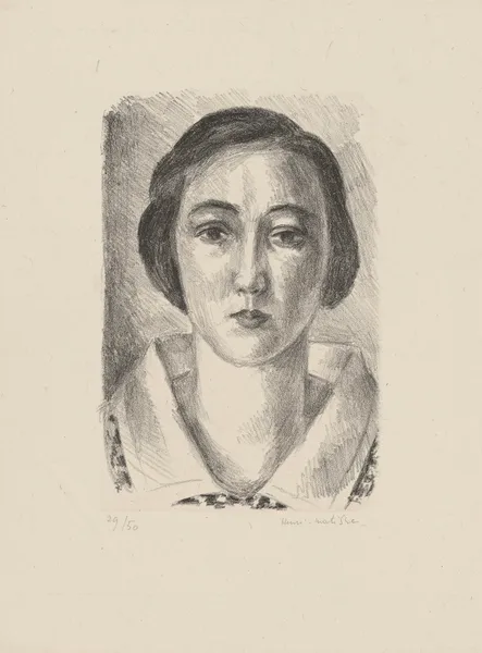 Jeune fille en robe fleurie au col d’organdi av Henri Matisse