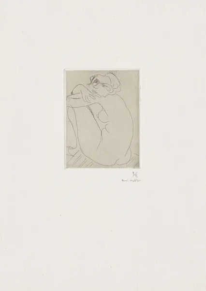 Nu accroupi sur banquette rayée av Henri Matisse