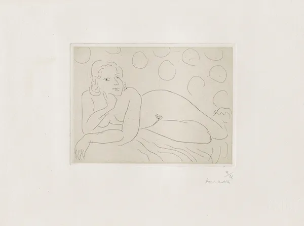 Nu allongé sur fond à motifs circulaires av Henri Matisse