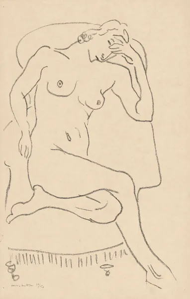 Nu assis dans un fauteuil, une jambe repliée av Henri Matisse
