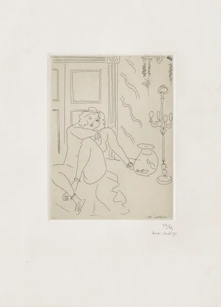 Nu dans un intérieur avec lampe vénitienne et poissons rouges av Henri Matisse