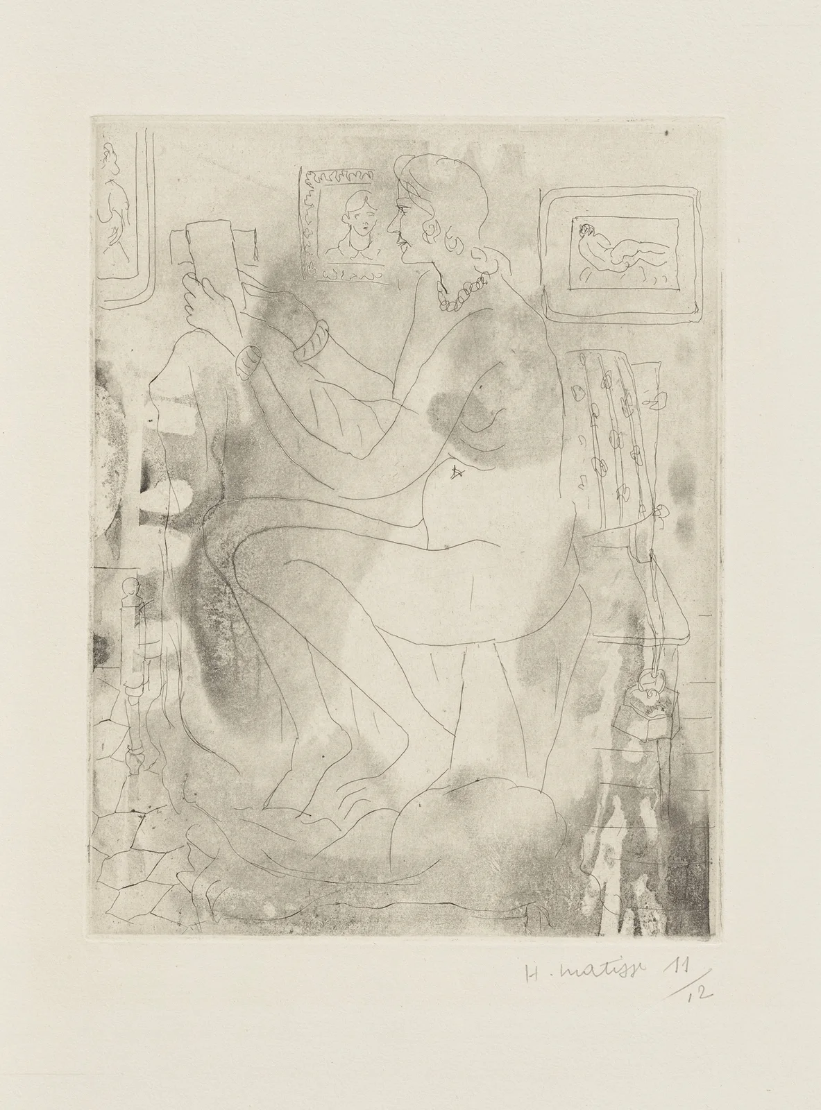 Nu de profil, la lecture av Henri Matisse