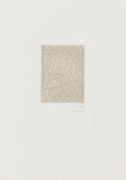 Nu drapé sur fond composé de cercles av Henri Matisse