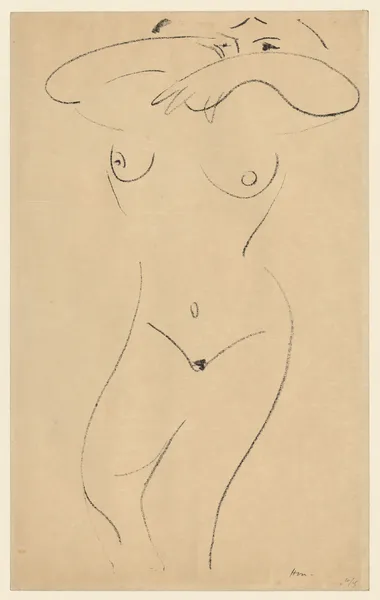 Nu mi-allongé, bras repliés vers les yeux av Henri Matisse