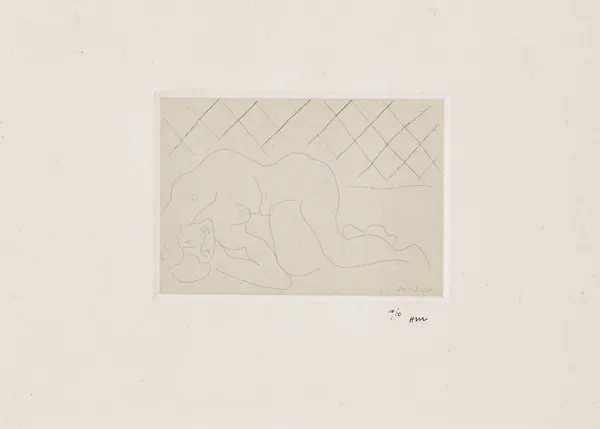 Nu renversé, fond à carreaux av Henri Matisse