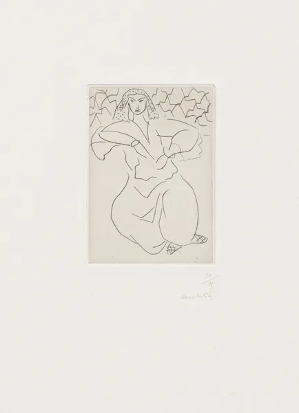 Orientale assise, voile sur la tête av Henri Matisse