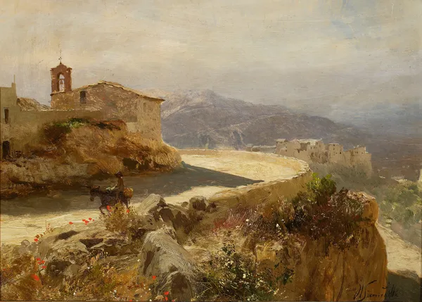 Italian landscape with a donkey av Henryk Siemiradzki
