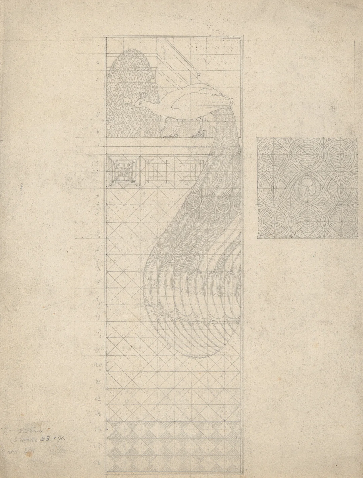 Design for Peacock Panel and a Tile av Herbert Crowley