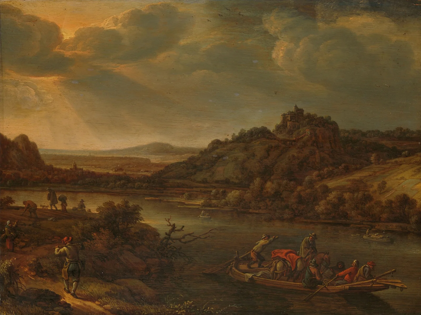 River view with ferry av Herman Saftleven