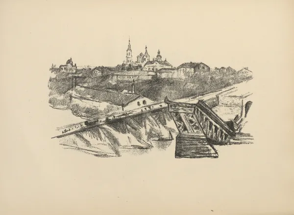 Blick auf Grodno mit Gesprengter Brücke av Hermann Struck