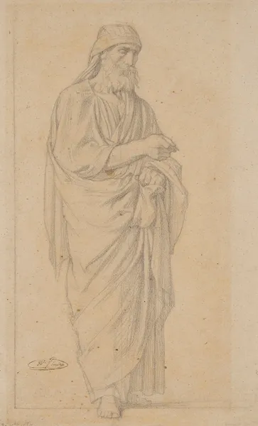 Homme drapé, debout, de trois-quarts à droite av Jean-Hippolyte Flandrin