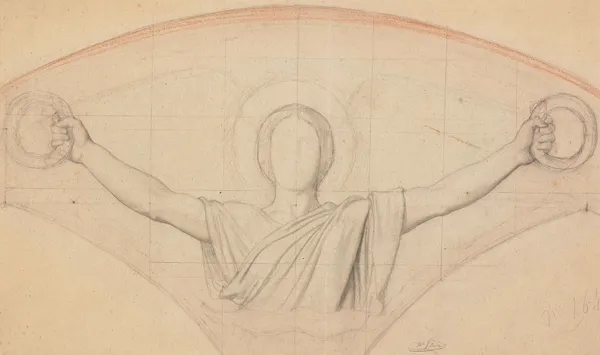 Study for an angel holding wreaths av Jean-Hippolyte Flandrin