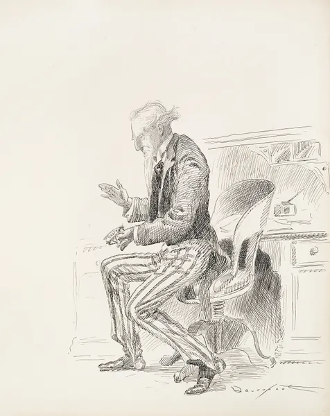 Uncle Sam about to swat at a mosquito representing Castro, which is biting him. av Homer Davenport