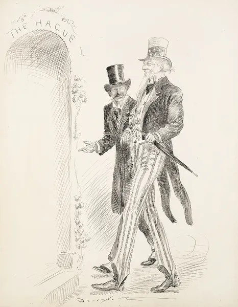 Uncle Sam is ushered into The Hague. av Homer Davenport