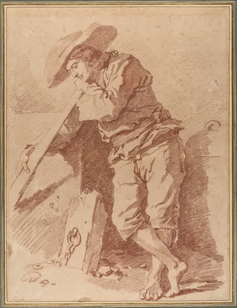 A Fisherman Leaning on an Oar av Jean-Honoré Fragonard