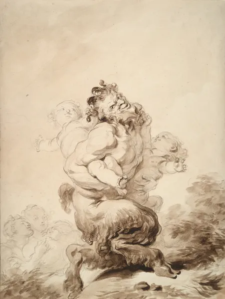 A Satyr Teased by Two Putti av Jean-Honoré Fragonard
