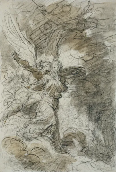 Der Erzengel Michael und das Schweigen vor der Höhle des Schlafes (nach Ariost) av Jean-Honoré Fragonard