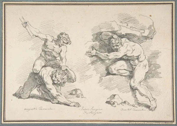 Hercules and Cacus, after Annibale Carracci, and the Destruction of Enceladus, after Agostino Carracci av Jean-Honoré Fragonard