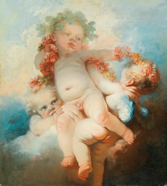 Three Putti crowned with flowers av Jean-Honoré Fragonard