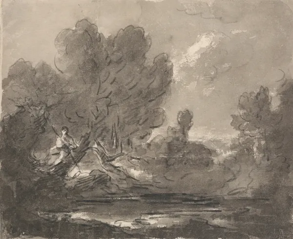 Figure in Tree near Pond av George Howland Beaumont