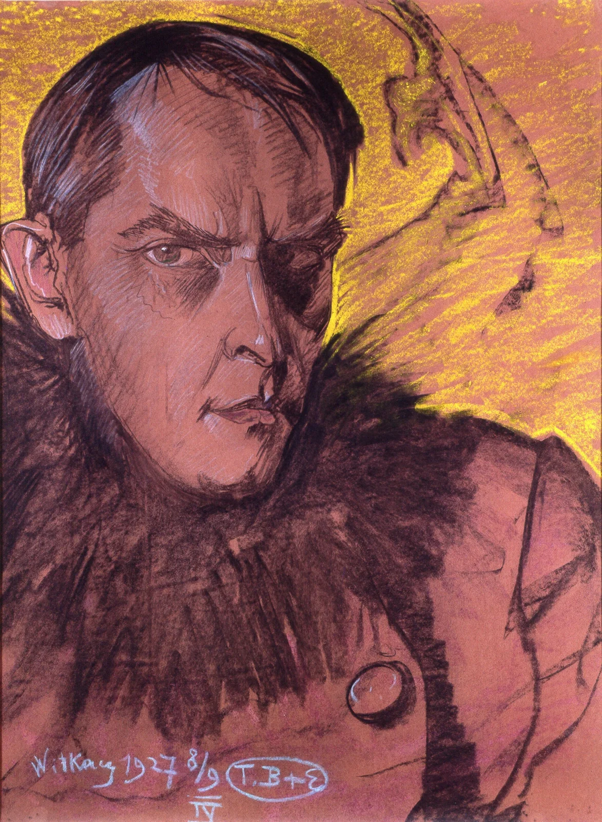 Self-portrait wearing a fur collar av Stanisław Ignacy Witkiewicz