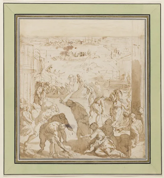 The Venetians Defend Themselves against the Siege of Pippin, 1579 – nr 1 av Jacopo Palma il Giovane