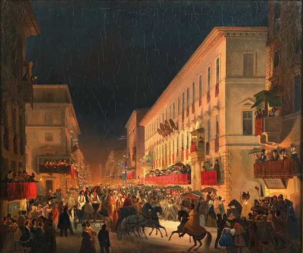 Carnival In Rome, The Feast Of Moccoletti av Ippolito Caffi