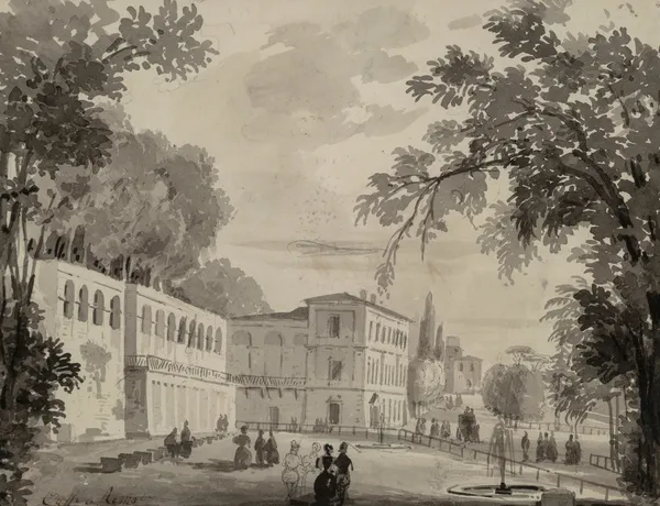 Veduta of the Aqueduct and Aranciera of the Villa Borghese, Rome av Ippolito Caffi