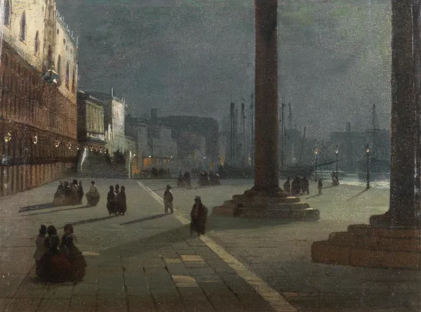 Venice, a View of the Molo di San Marco with the Riva degli Schiavoni in the Moonlight av Ippolito Caffi