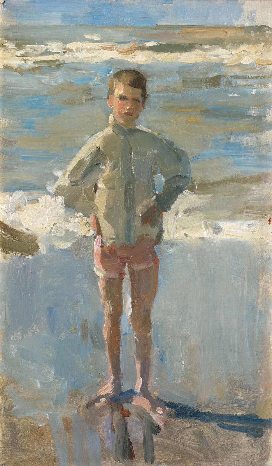Young boy on a beach av Isaac Israëls