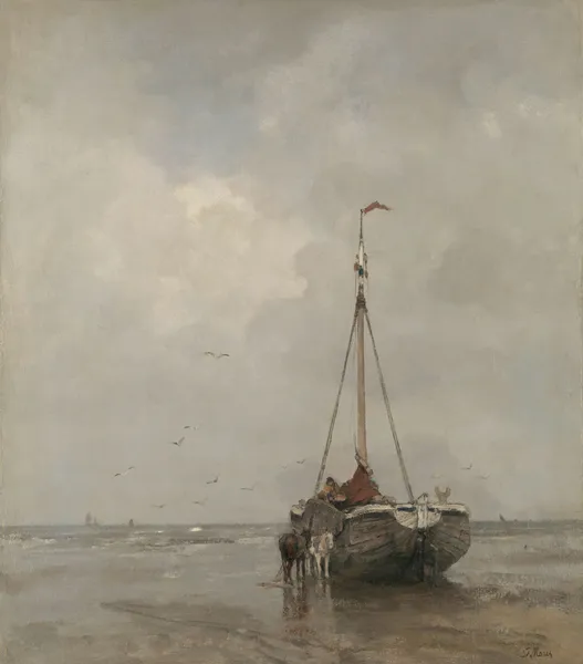Bluff-bowed Fishing Boat on the Beach at Scheveningen av Jacob Maris