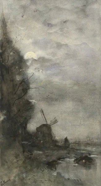 Landschap met molen bij maanlicht av Jacob Maris