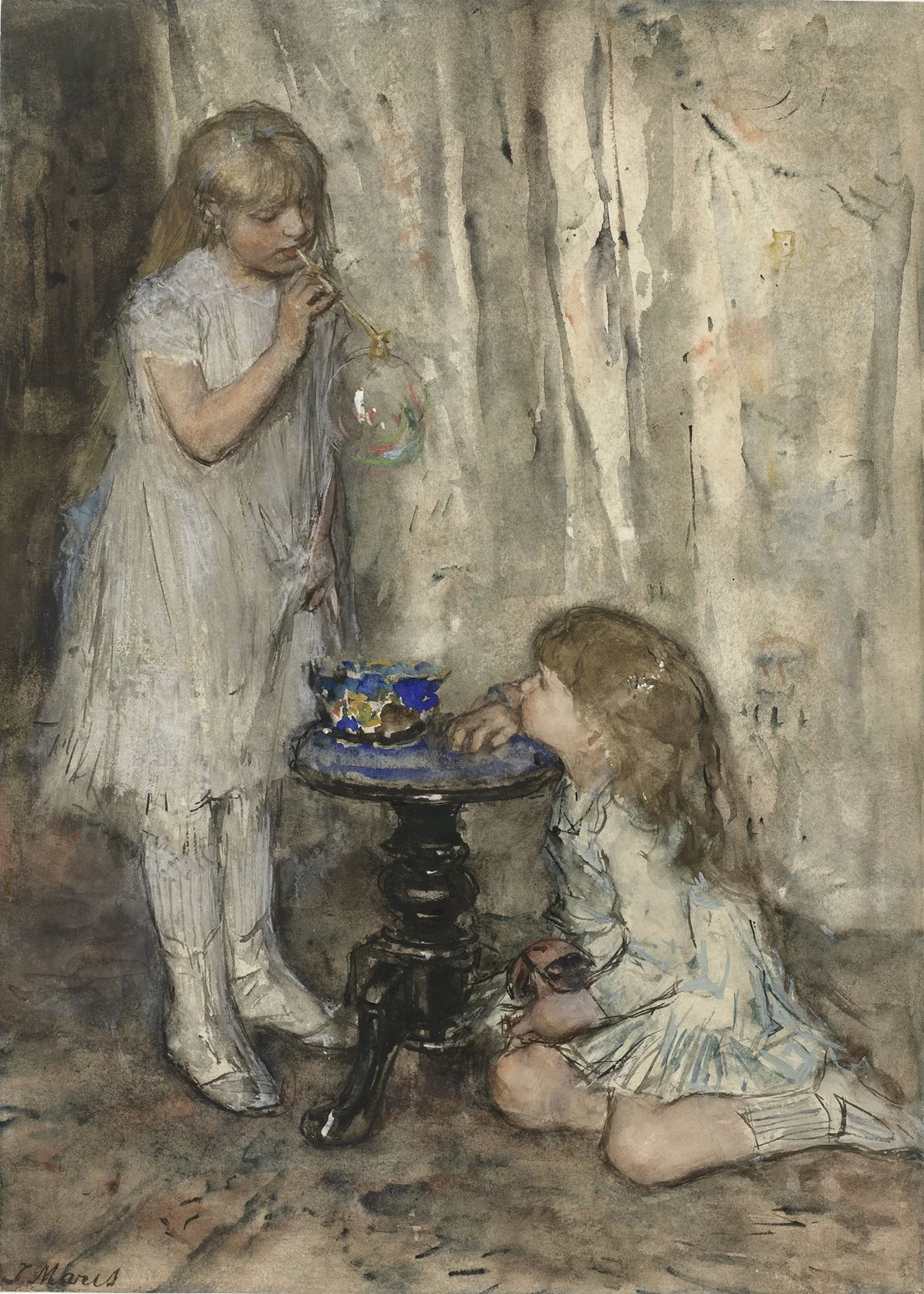 Two Girls Blowing Bubbles av Jacob Maris