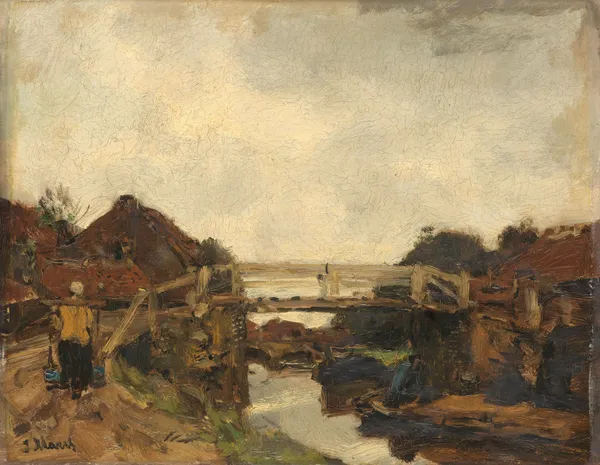 Wooden Bridge across a Canal at Rijswijk av Jacob Maris