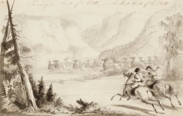 Running a Bank of Elk, Near the Cut Rocks of the Platte av Alfred Jacob Miller