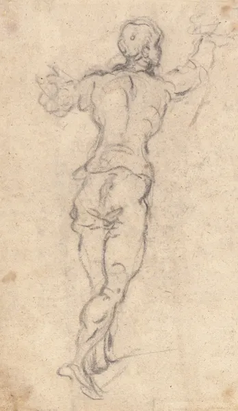 A Striding Youth with His Arms Raised, Seen from Behind av Jacopo Tintoretto