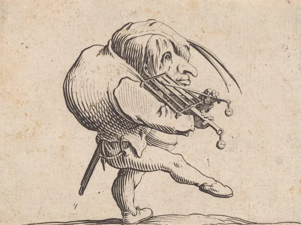L’homme dansant en râclant un gril en guise de violon av Jacques Callot