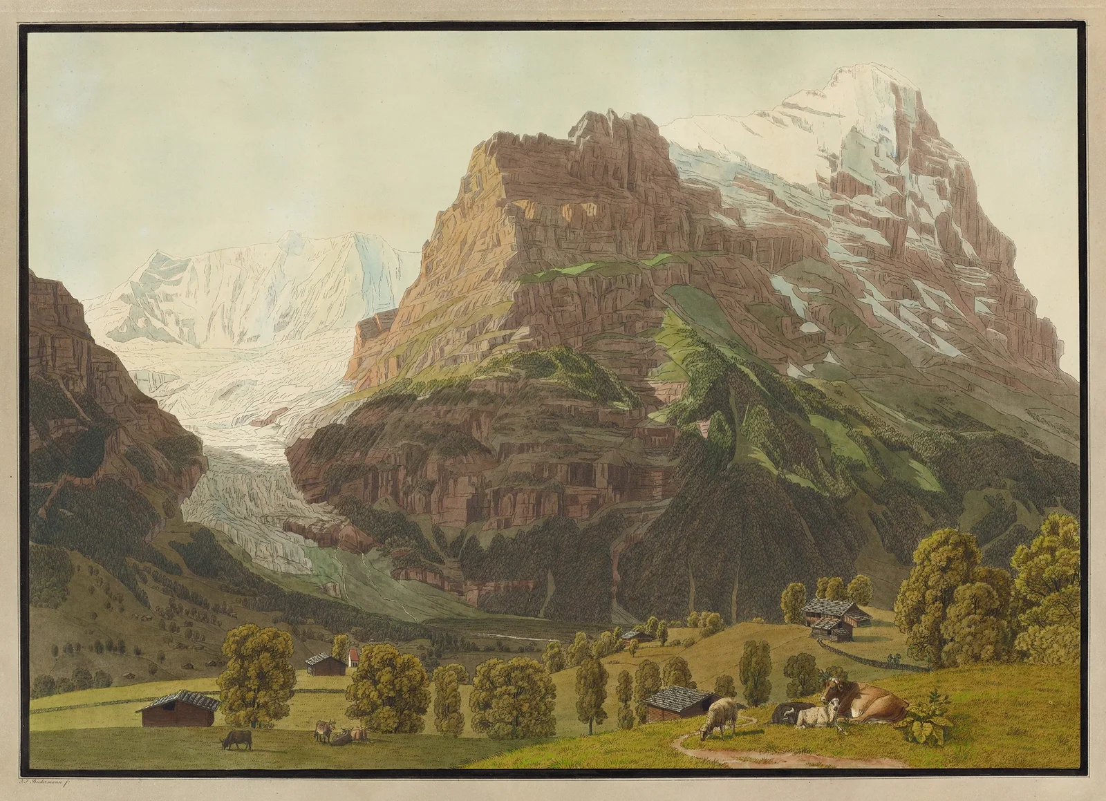 Grindelwald, unterer Gletscher mit Eiger av Johann Jakob Biedermann