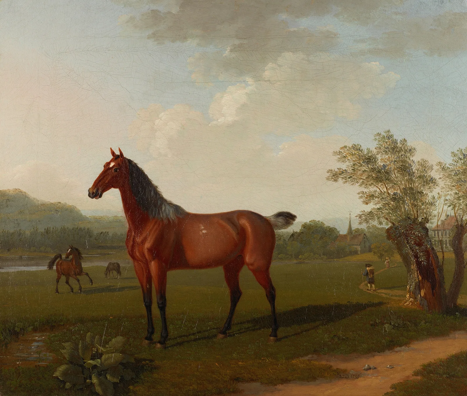Pferde in Landschaft av Johann Jakob Biedermann