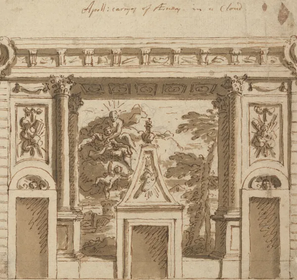 A Design for a Mural Executed in the Salon at Roehampton House, Surrey; Apollo Carrying off Aeneas in a Cloud av Sir James Thornhill