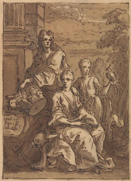 Design for a portrait of an architect or a painter av Sir James Thornhill