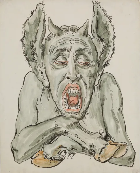 Bust of the devil with an open mouth av Jan Matejko