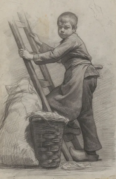 Jongen staande bij een ladder en een mand av Jan Veth