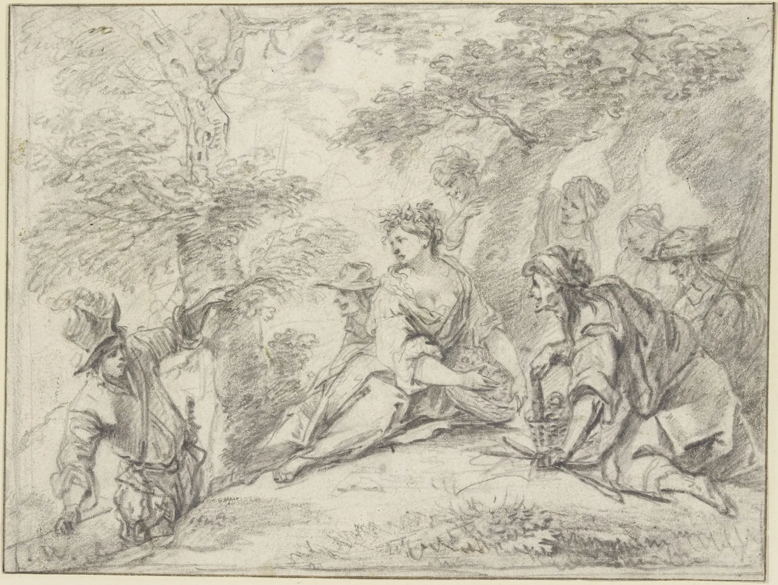 Ein Kavalier überrascht eine ländliche Gesellschaft av Jan Weenix